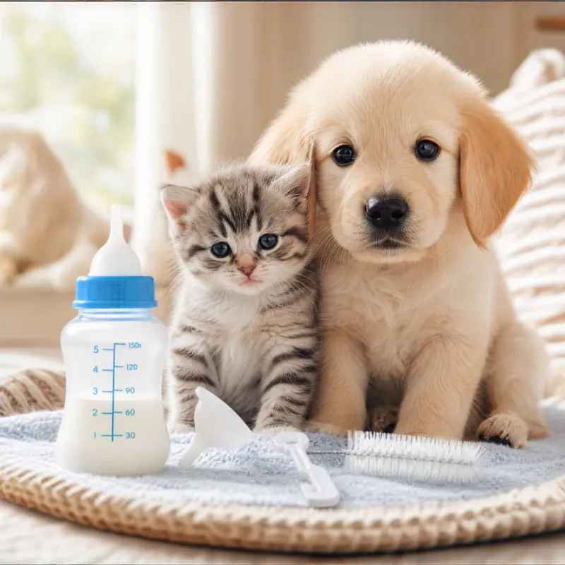 Pet Bottle Feeding Set: Baby Puppy and Kitten Bottles with Bottle Brush