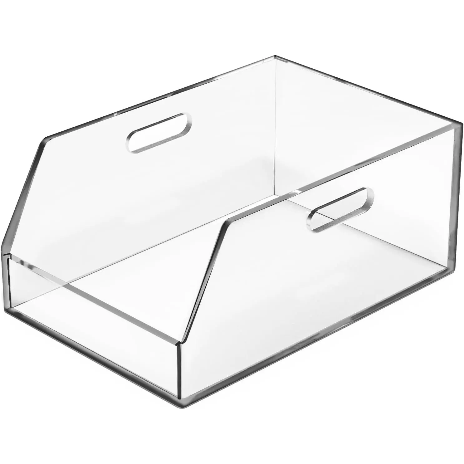 Stackable Storage Bins Open Front Clear Organizer Bins with Handles  Storage Container for Pantry Kitchen Cabinet Bathroom Closet Office Organization, 11.4x7.5x5.1''