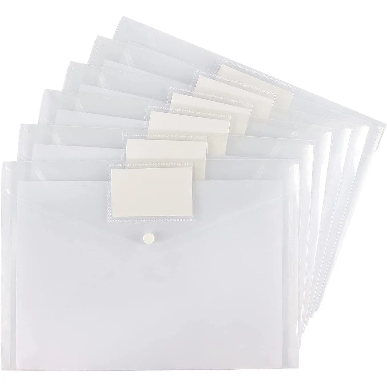 6 Pack Clear Document Folders Plastic Envelopes, A4 Size, White | Poly Envelopes File Envelopes with Label Pocket and Snap Button, for  Work Office Organization