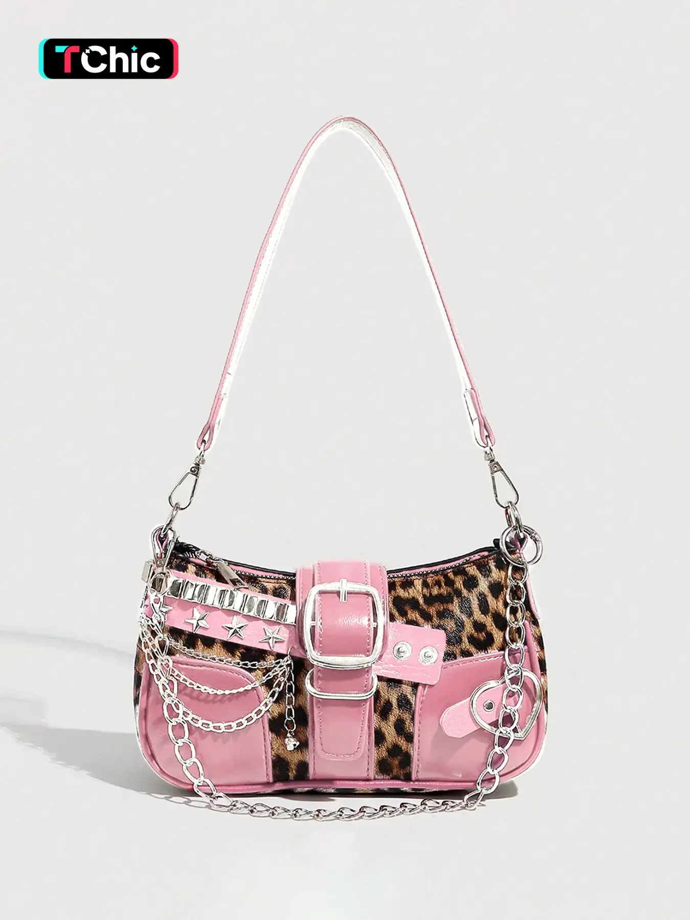 Vintage Y2K Women's Bag, Punk Style Colorblock Star Chain Small Shoulder Crossbody Handheld Bag, Detachable Strap, Polyester Lining, Multi-Functional Handbag