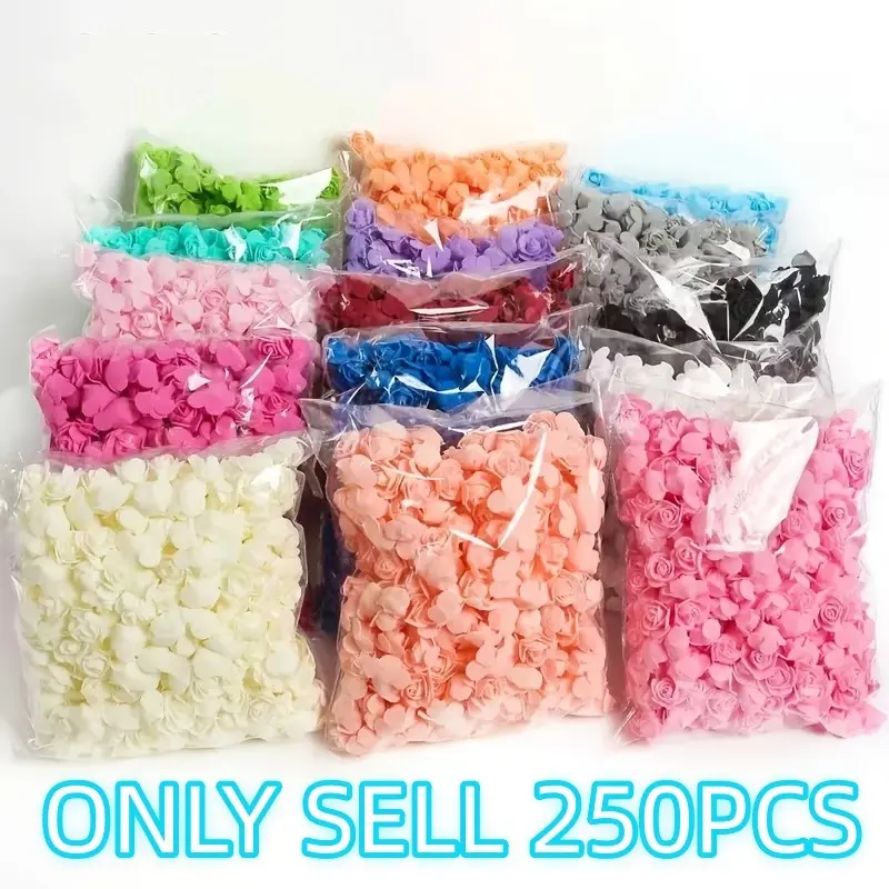 250pcs 1.37inch Colorful Artificial Foam Rose Heads, artificial flower decorations, DIY Crafts, Wedding, Valentine's Day Decor, Candy Box, Outdoor Decoration