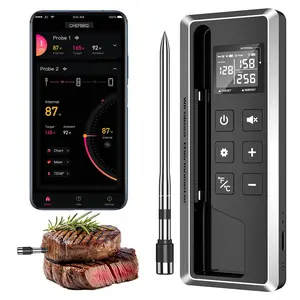 Wireless Meat Thermometer with Smart Timer & APP Control, 800ft Bluetooth Grill Food Thermometer - 0.19In-Ultra Thin Probe, ±0.5 ℉   Accuracy, Digital Backlit Screen for BBQ, Oven, Smoker, Kitchen