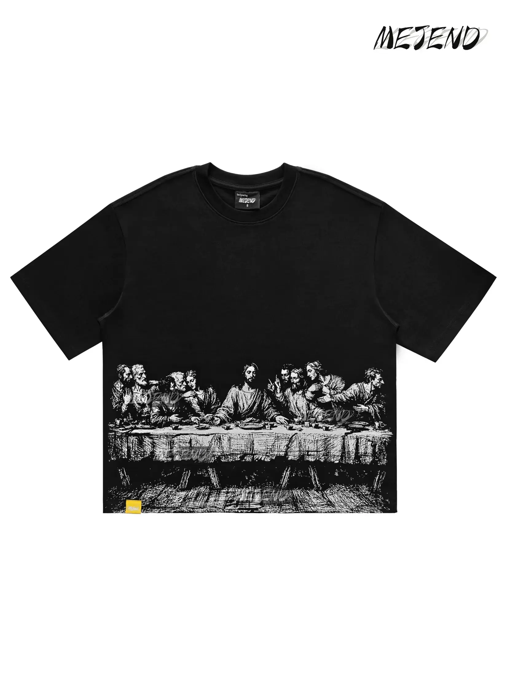 Unisex 12oz Heavy Cotton Gothic Art Jesus Print Sports T-Shirt, Cropped Oversized Streetwear Short-Sleeve Men's Sports Top