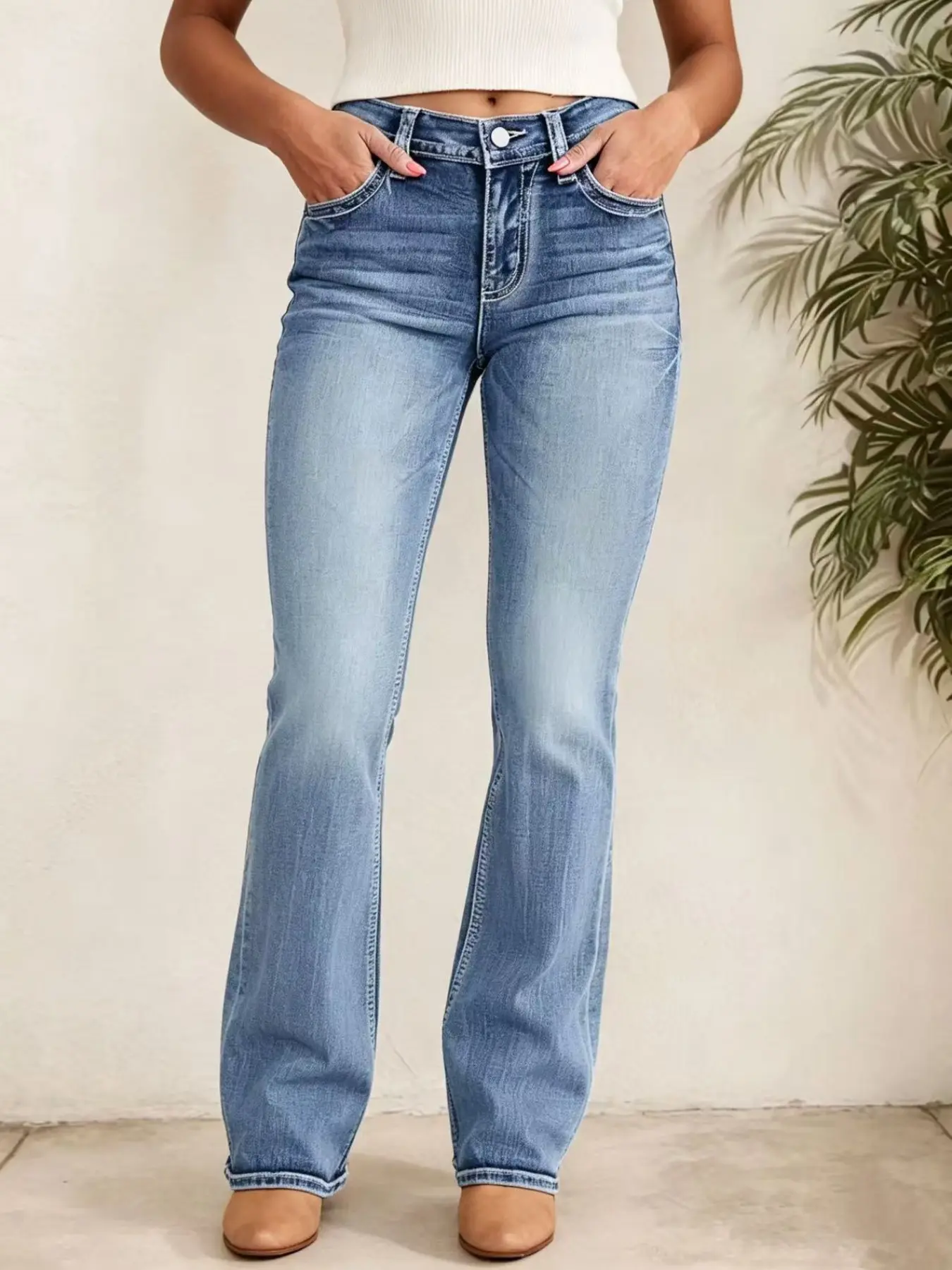 New Women's Casual Button Pocket Jeans, High-Quality Straight Leg Daily Denim Jeans, Trendy Fashion Female Jeans, Bestselling Style