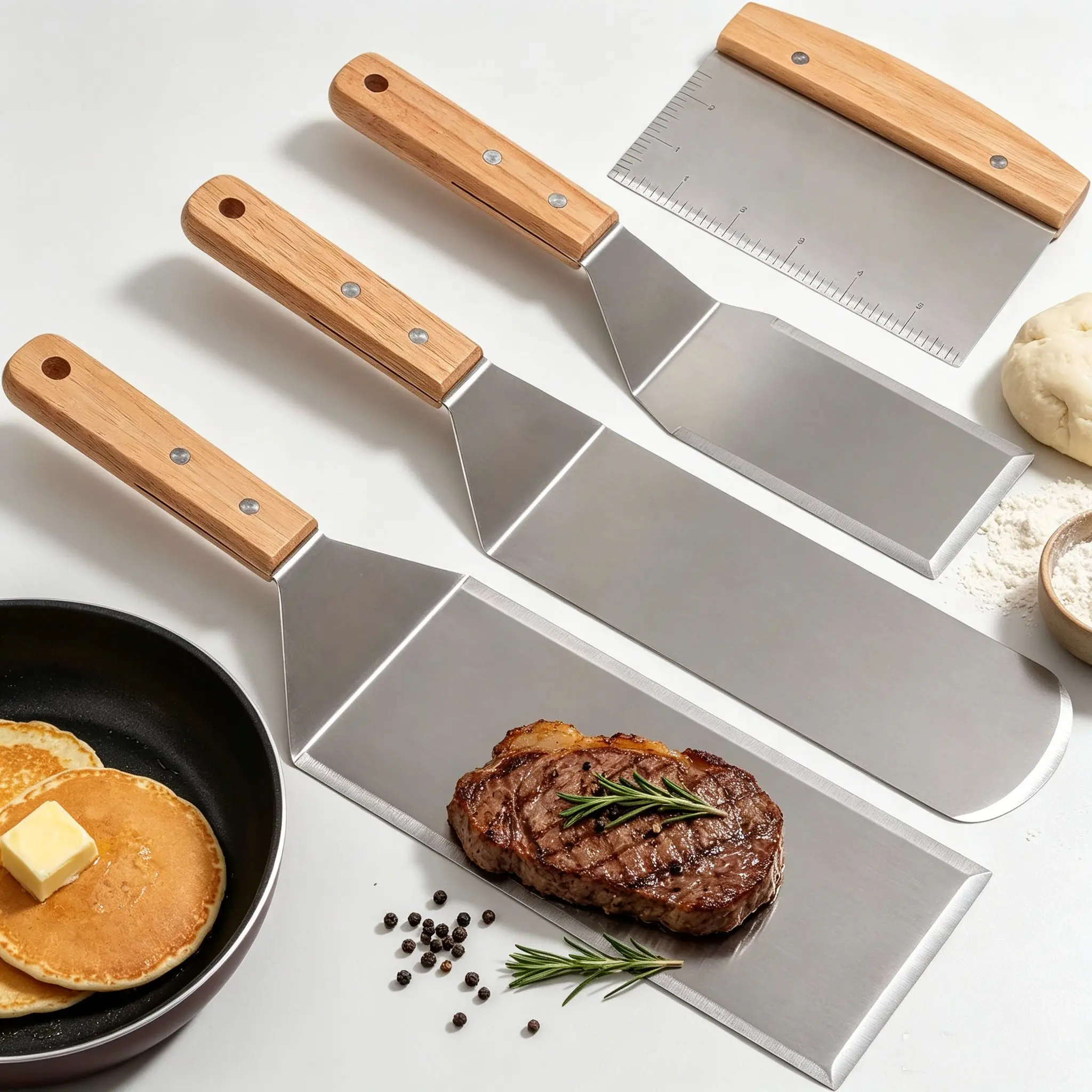 Stainless Steel Griddle Tool Set, Multi-Functional Flat Top Grill Accessories, Grilling Accessories, Heat Resistant Heavy-Duty Cooking Tools for Teppanyaki, Cast Iron Skillets & Flat Grills, Perfect for Outdoor BBQ and Indoor Teppanyaki