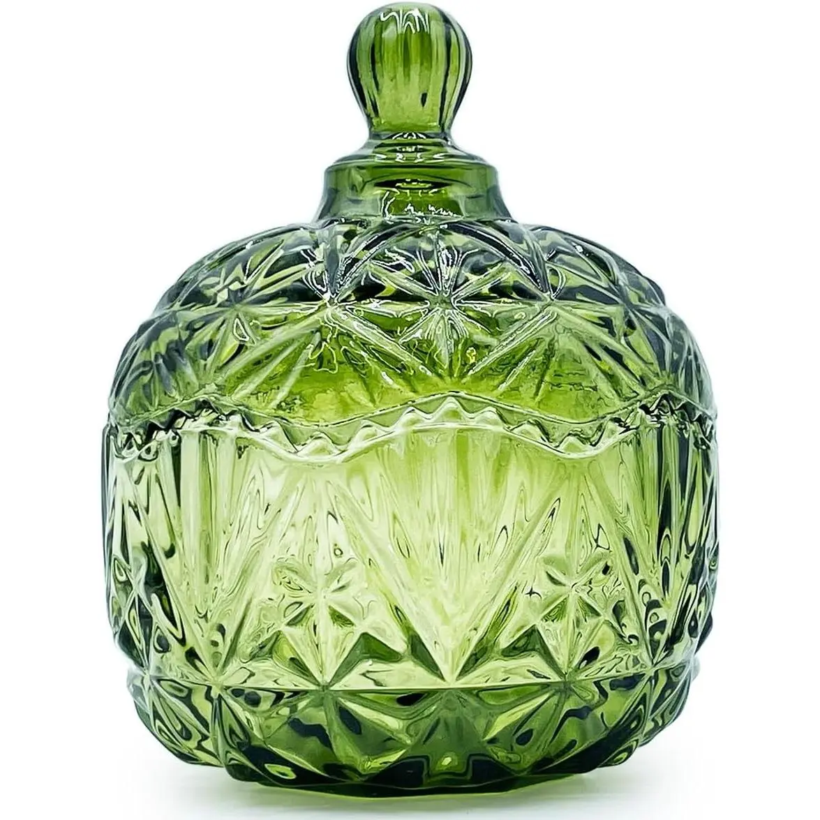 Colorful Crystal Glass Candy Snack Barrel Storage Jar Embossed Luxury Cookie Buffet Canister With Lids Jewelry Box Jar Biscuit Containers(Olive Green Color)