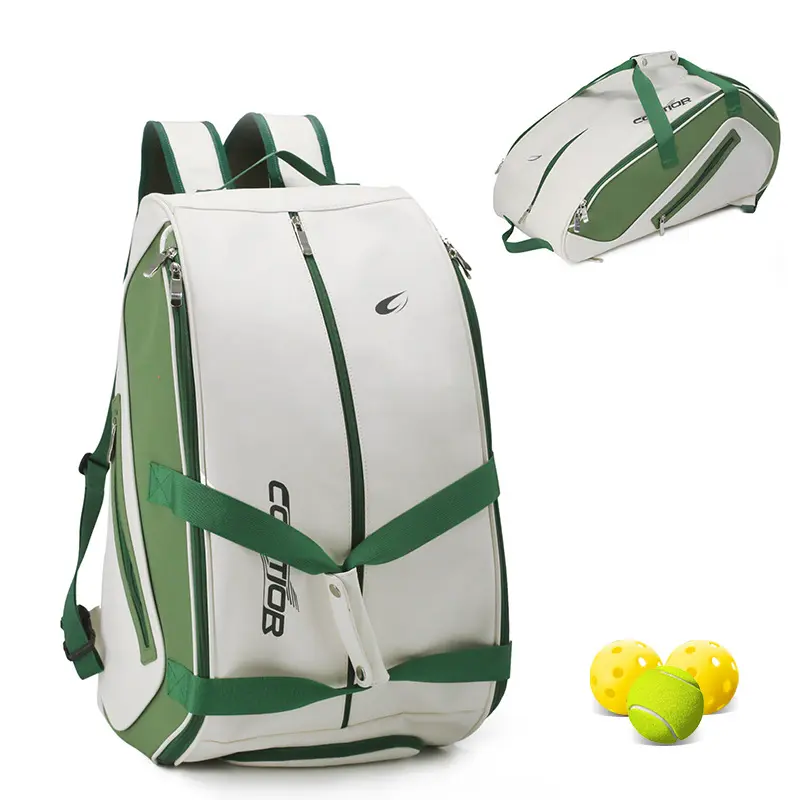 Retro Color Block Racket Bag, 3-in-1 Waterproof PU Sports Backpack for Tennis & Pickleball with Insulated Cooler & Shoe Compartment, Unisex, 3-In-1 Design, Badminton, Sporty Chic, Damp Cloth Wipe, Adjustable Straps, Multi-Sport