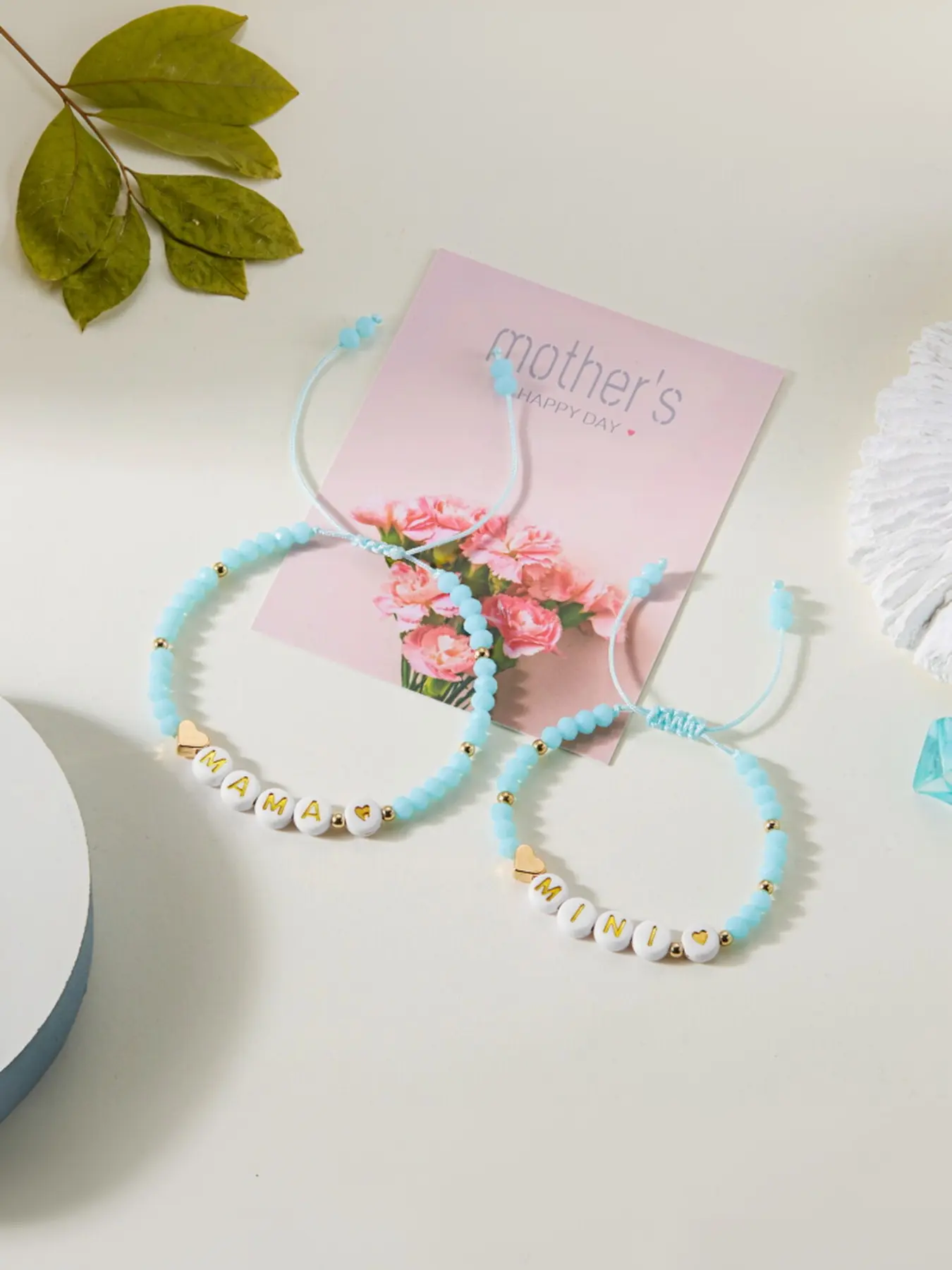 2 Pcs Mama Mini Parent-Child Crystal Bracelets, Heartfelt Style, Mother-Daughter Gift, Memorial Bracelet for Mother's Day