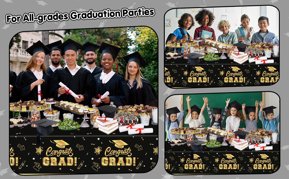2 Pack Graduation Tablecloth - Congrats Grad Table Cloths, Plastic Disposable Rectangle Black Gold Class of 2026 Table Cover for Graduation Tables Decorations Party Decor Supplies Favors,108 x 54 Inch