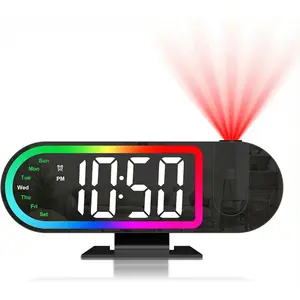 Projection Alarm Clocks for Bedrooms 2026 New 8.5" Large LED Display Digital Clock with 180° Rotatable Projector 3 Brightness 17 RGB Night Light Snooze Temp USB Charger for Home
