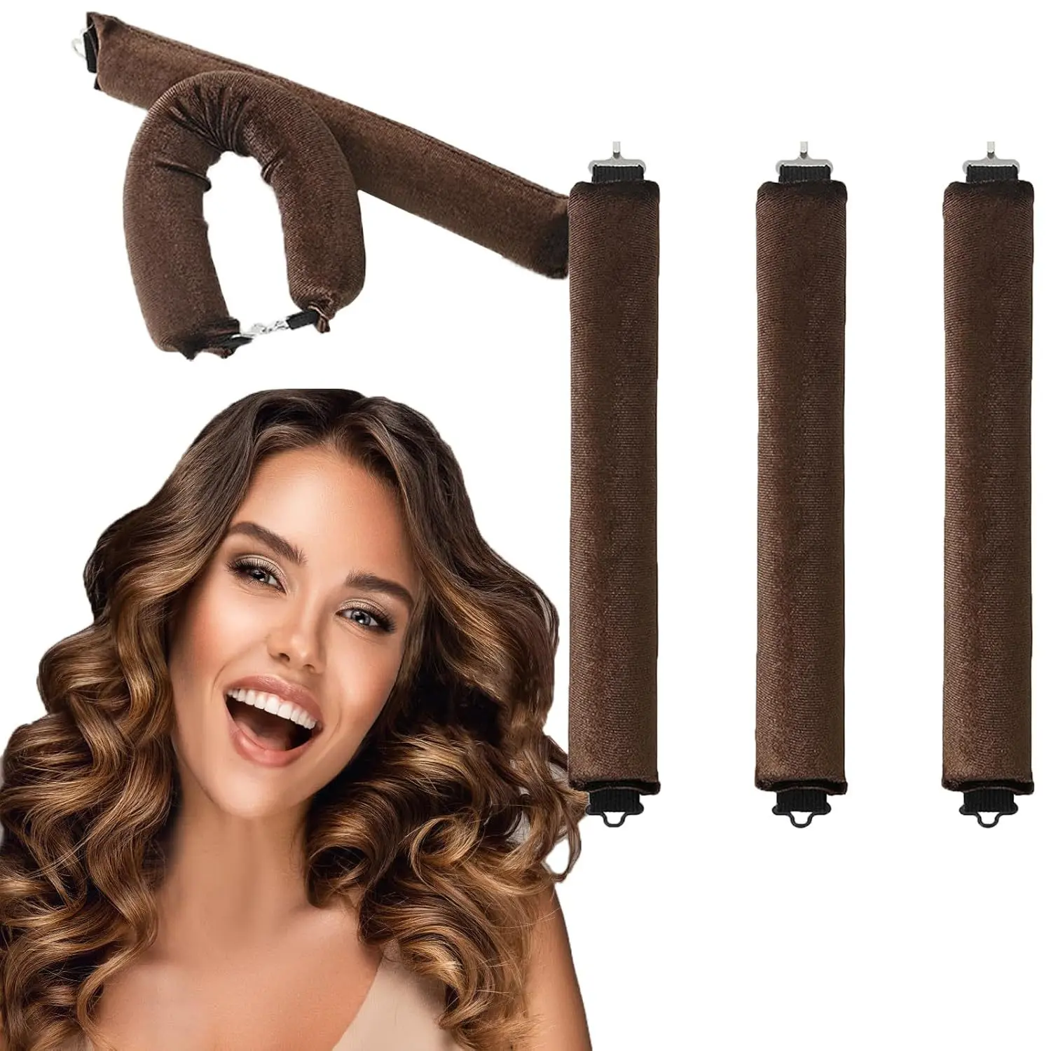 Summerwins 4-in-1 Heatless Hair Curlers Styling Kit, Overnight Velvet Curling Rod with Silk Scarf, No Heat Hair Roller to Sleep in for Long Medium Hair, Use with Shaping Spray for Big Bouncy Waves heatless curl