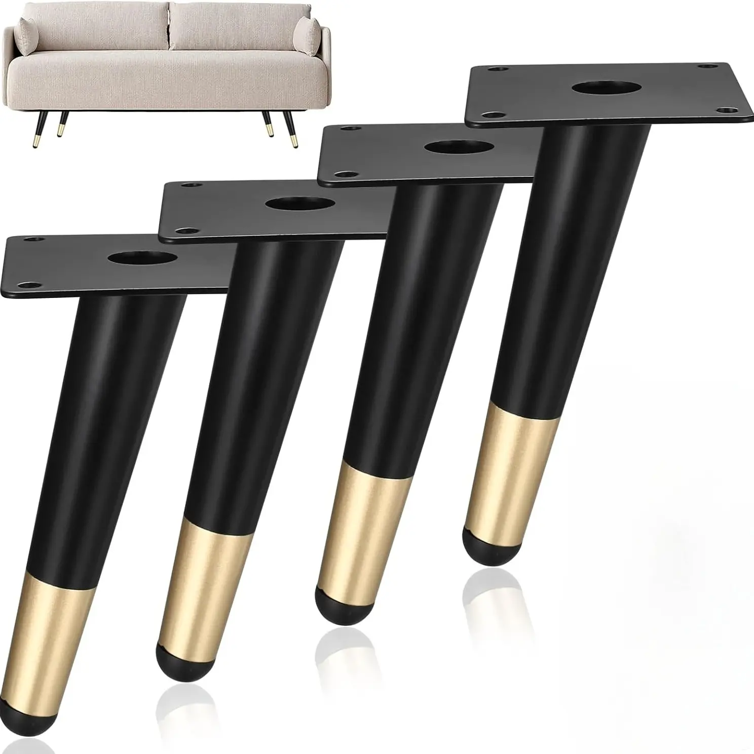 4-Piece Metal Heavy Duty Furniture Legs, Adjustable Conical Feet, Finish, Replacement Parts for DIY Tables, Sofas, Cabinets