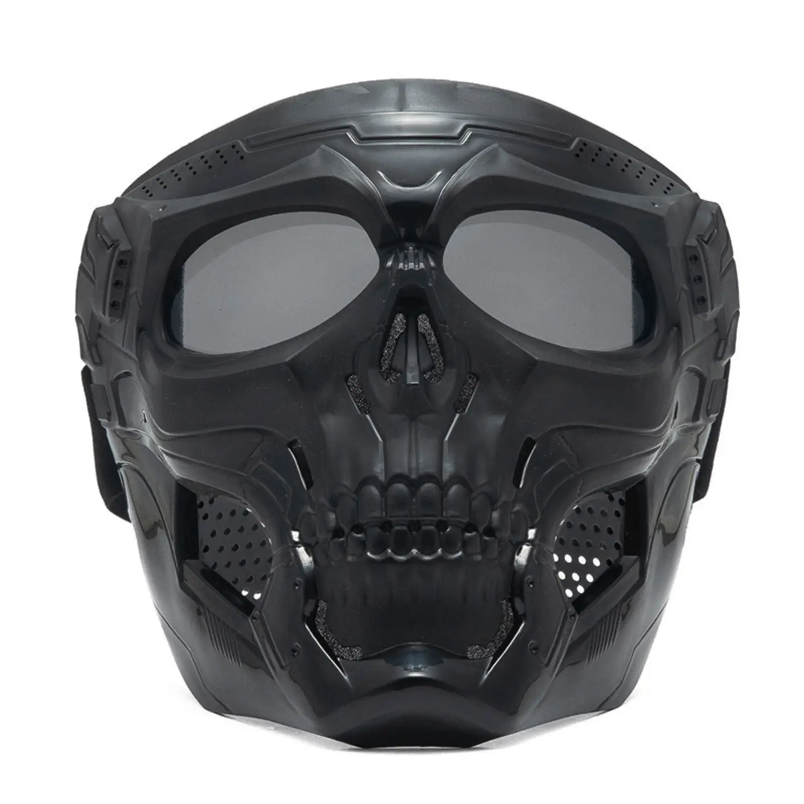 Tactical Skull Full Face Protective Mask Airsoft Paintball Skeleton Mask With Eye Lens Breathable Mesh Black Skull Bone Full Face Shield For Cosplay Motorcycle Riding Spooky Halloween Skeleton Mask For Wargame Haunted House Costume Impact Resistant Lightw