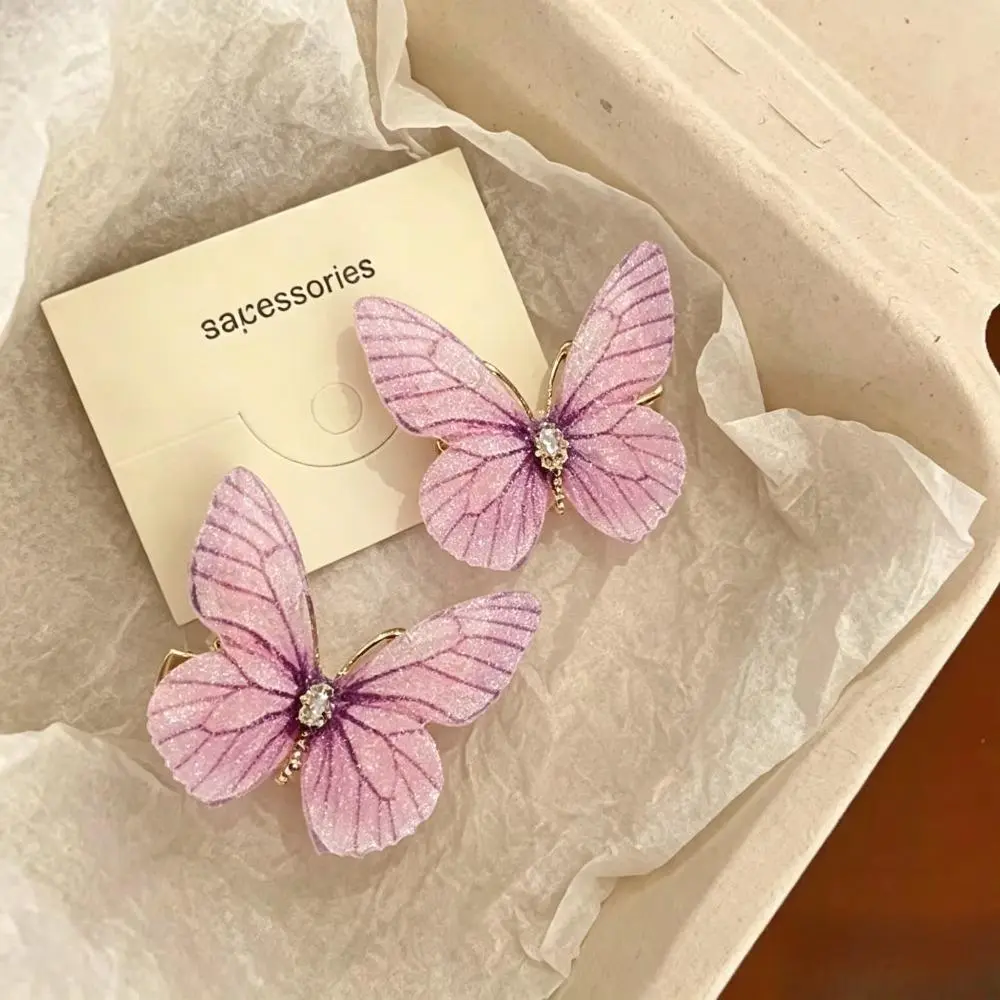 6Pcs Sheer Tulle Butterfly Hair Clips, Rhinestone Crystal Hair Pins, Multi-Color Aesthetic Hair Accessories for Women