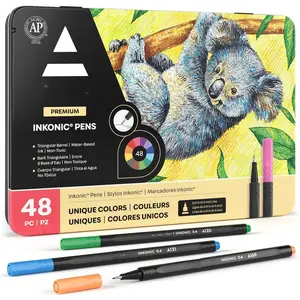 Inkonic Fineliner Pens, Set of 48, 0.4 mm Fine Tip Markers for Drawing, Journaling, Coloring & Note Taking