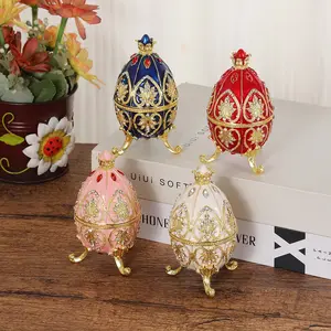 Elegant Crystal Hinged Jewelry Box, Hand-Drawn Easter Design, Practical Storage Organizer, Metal Material, Perfect for Collectibles