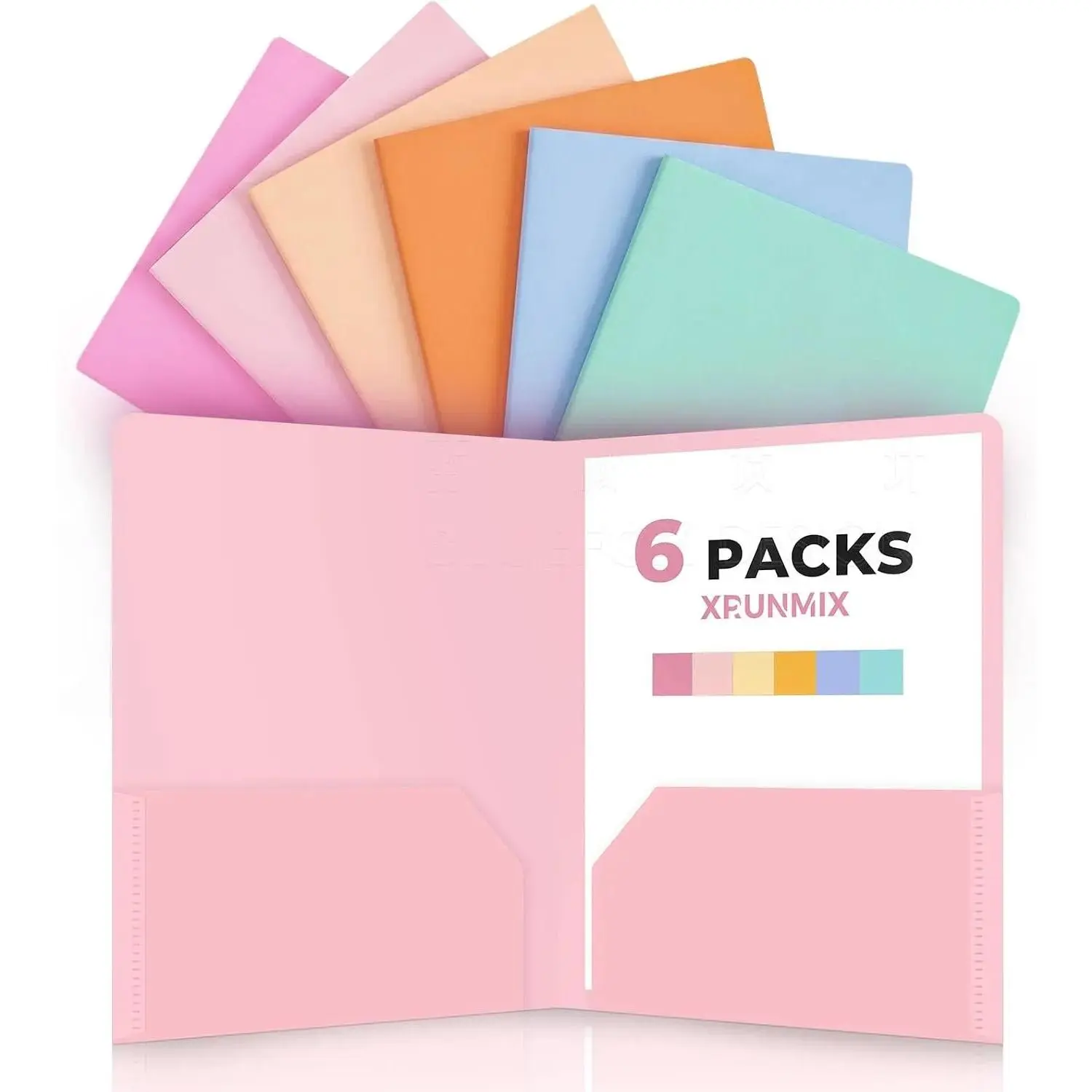 6 Pack Plastic Folders with Pockets, Extra Thick 2 Pocket Folders, Stay-Put Tabs for Letter Size Paper, Aesthetic Pastel Colors, Water-Resistant File Folders for School, Office & College (6)