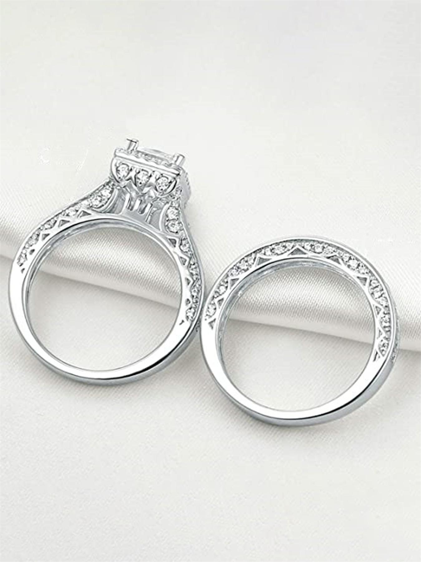 Elegant Rhinestone Decor Rings As Gift for Girlfriend, 2pcs/set Fashion Cluster Ring Bridal Engagement Ring for Wedding Party & Engagement Decor, Iced out Jewelry for Her, Statement Rings, Beautiful Rings