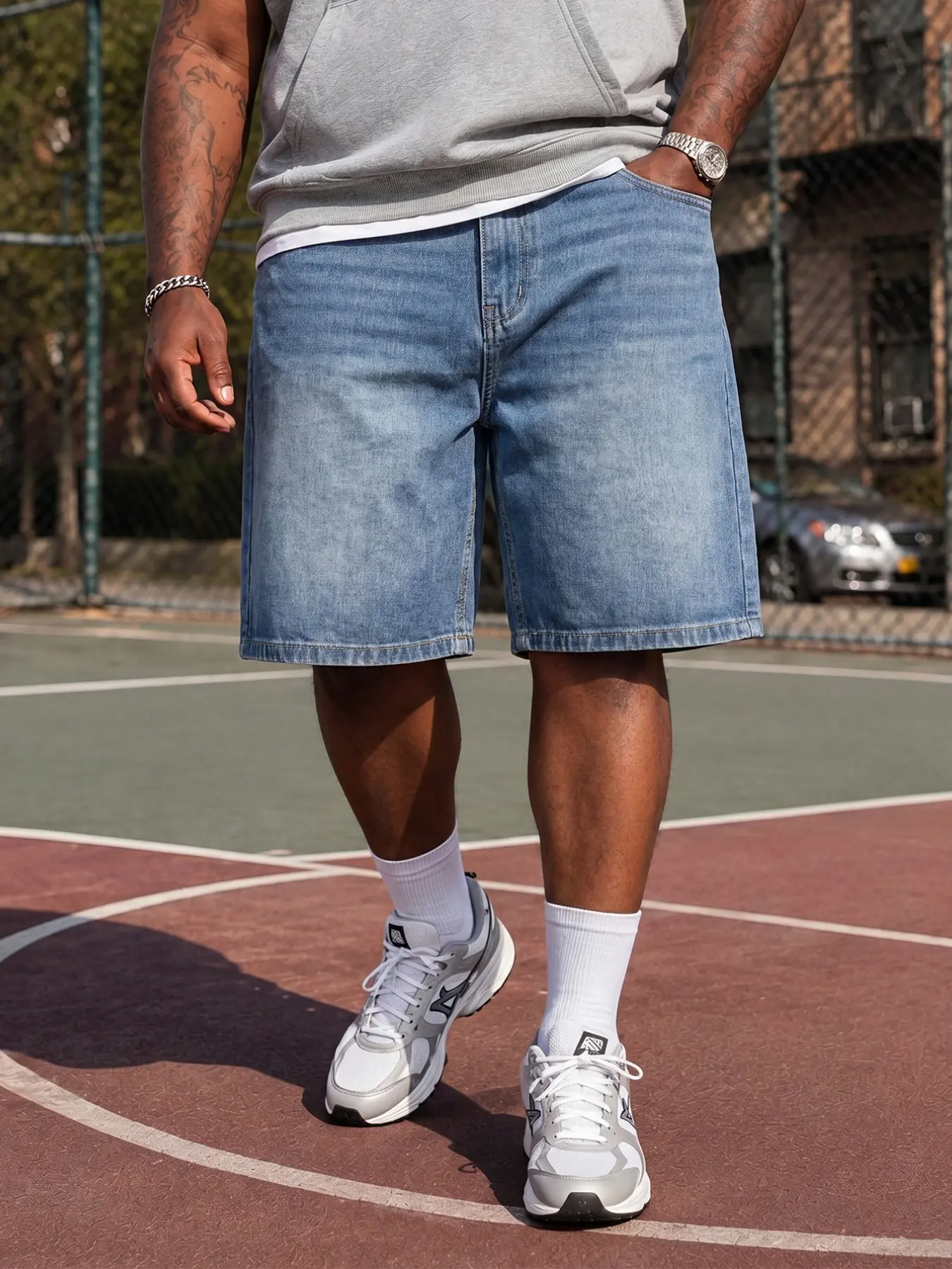 Men's Big and Tall Natural Denim Shorts 2XL-6XL, Menswear Light Wash Jean Shorts for Summer Streetwear Casual Wear