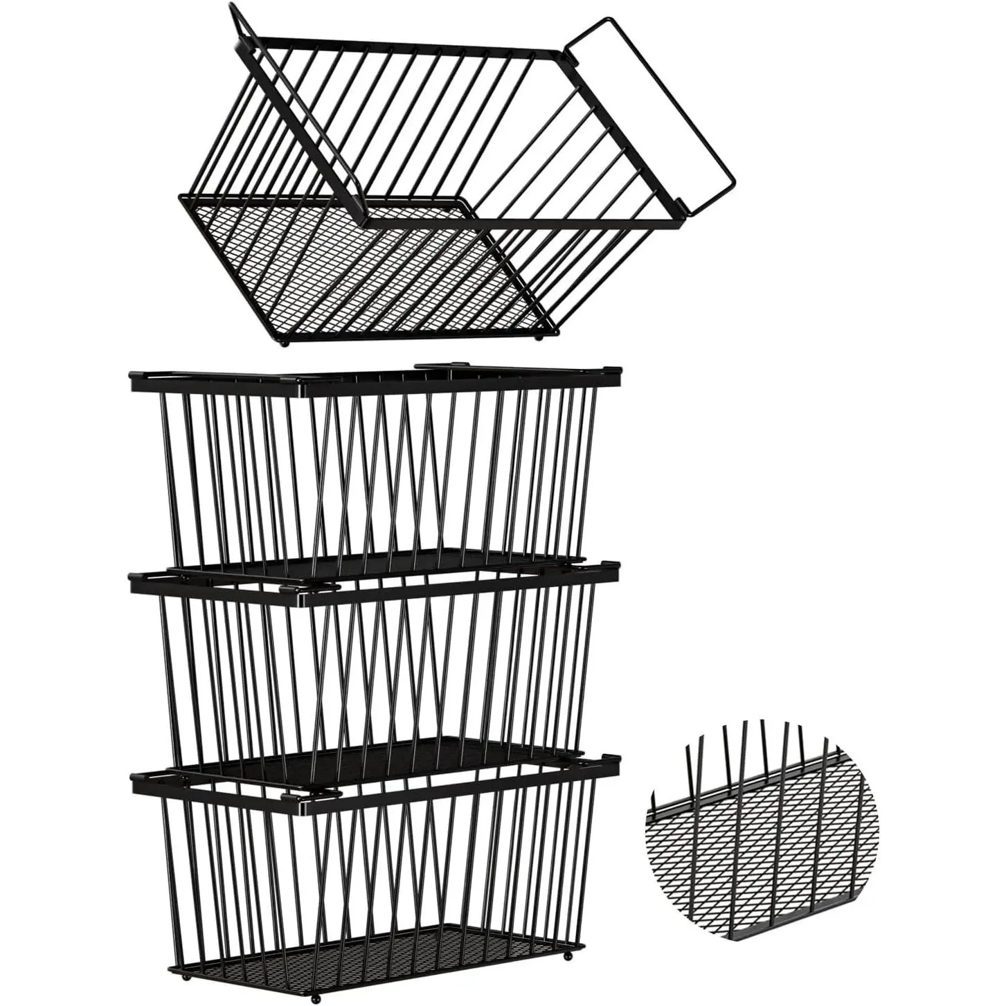 Enhanced Leak-Proof Bottom Freezer Organizer Bins, 4 Pack Stackable Deep Freezer Organizer Bins for 7 Cu.FT Small Chest Freezer, Organization and Storage, Pantry Organizers (4 Pack-black)