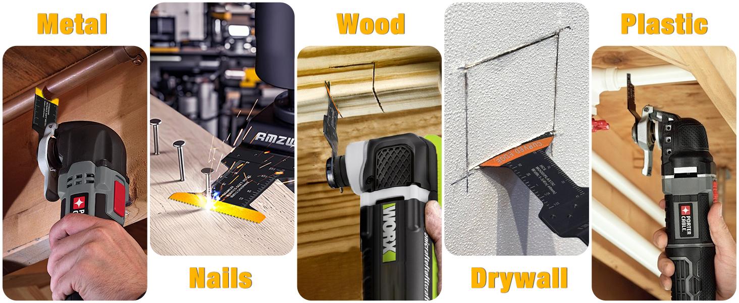 AGS 100PCS Oscillating Tool Blades, Titanium & HCS Oscillating Saw Blades for Metal/Wood/Plastic Cutting, Curved Edge Multi Tool Blades Compatible with Dewalt, Milwaukee, Dremel, Ryobi, Rockwell