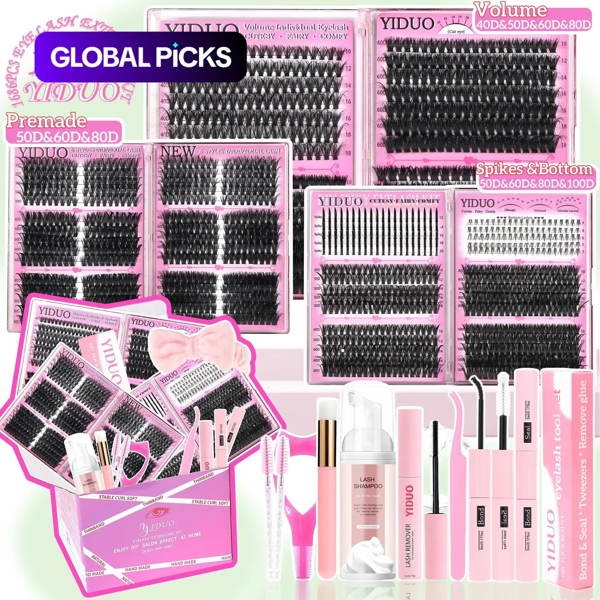 【Black Friday】Lash Clusters Kit, Mega, Ultra, Dramatic, Volume, Full, Spikes, Bottom Lashes, Voluminous False Eyelashes, Waterproof Lash for Beginners & Pros, Easy DIY at Home, Soft Comfortable Easy-Apply Natural Look for Daily Makeup