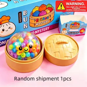 Glitter Rainbow Dumpling Squishy Toy Bead-Filled Squeeze Fidget with Steamer Case Soft Sensory Stress Relief for Relaxation