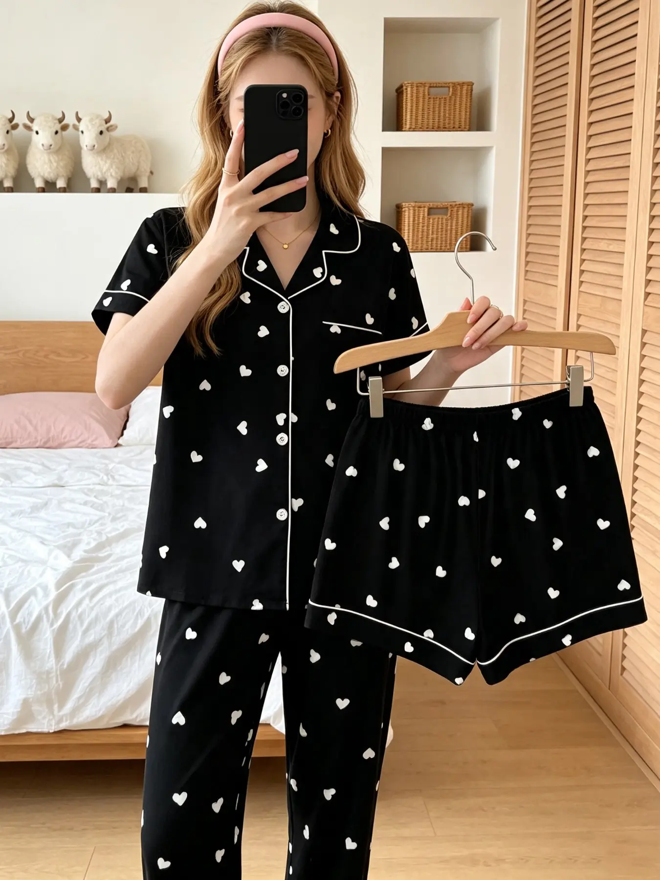 Women's Three-Piece Pajama Set, Boho Style, Short Sleeve, Loose-Fit, Animal Print, Comfortable Polyester, All Seasons