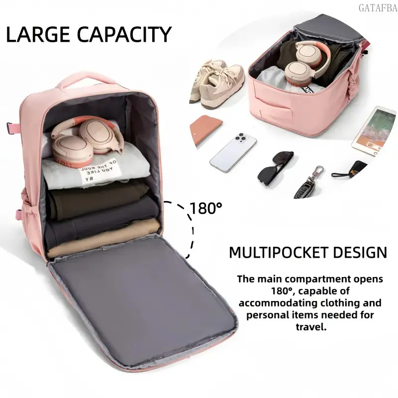 Cabin Approved Underseat Carry-On Backpack (40x30x20cm Under-Seat Size) - Large Capacity, 180° Opening, Independent Shoe Compartment, Main Zipper, Multi-Functional Travel Bag for Men