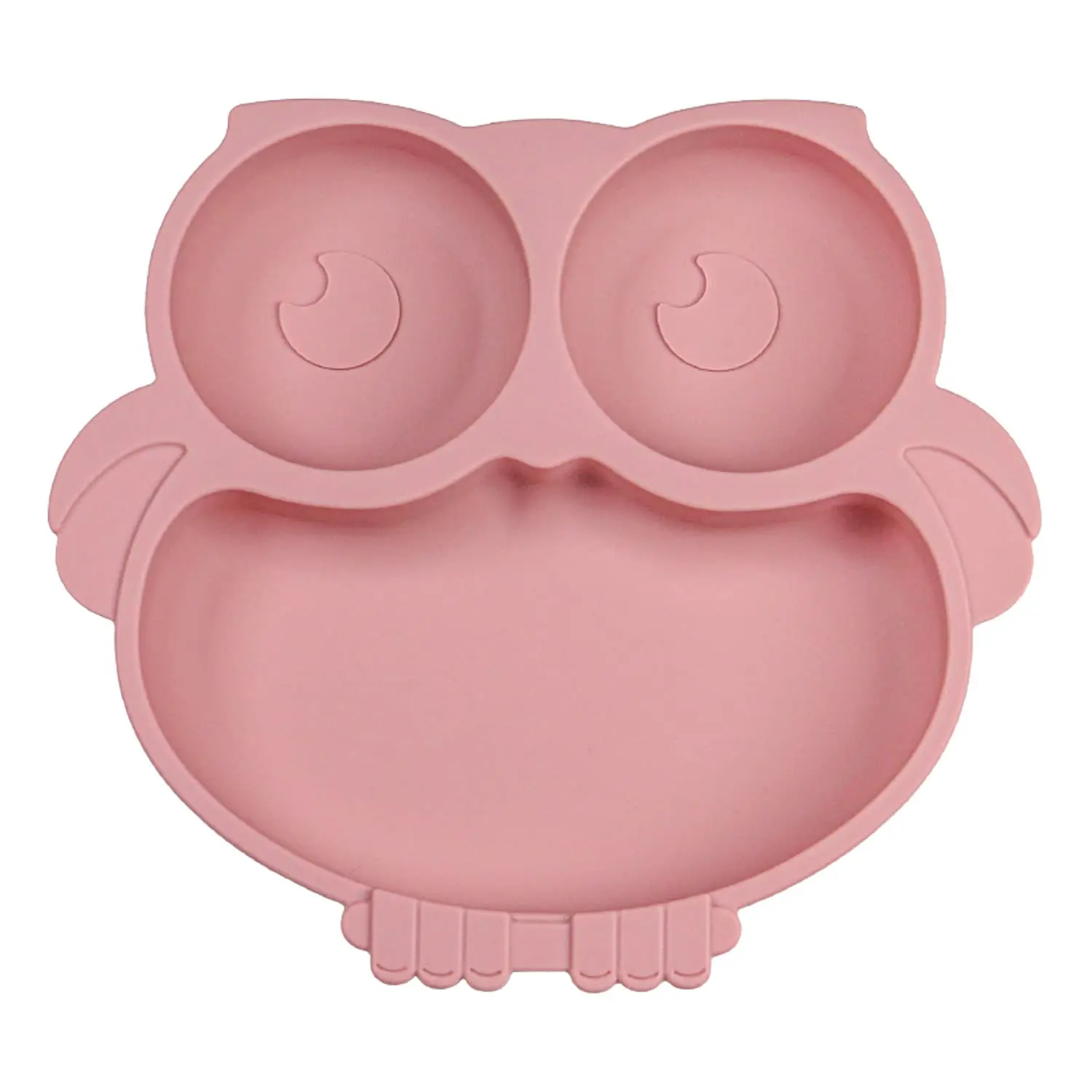 Silicone Baby Plate with Suction, Owl Shape Suction Plate  Toddler Kids, Baby Toddler Divided Dish, Pink