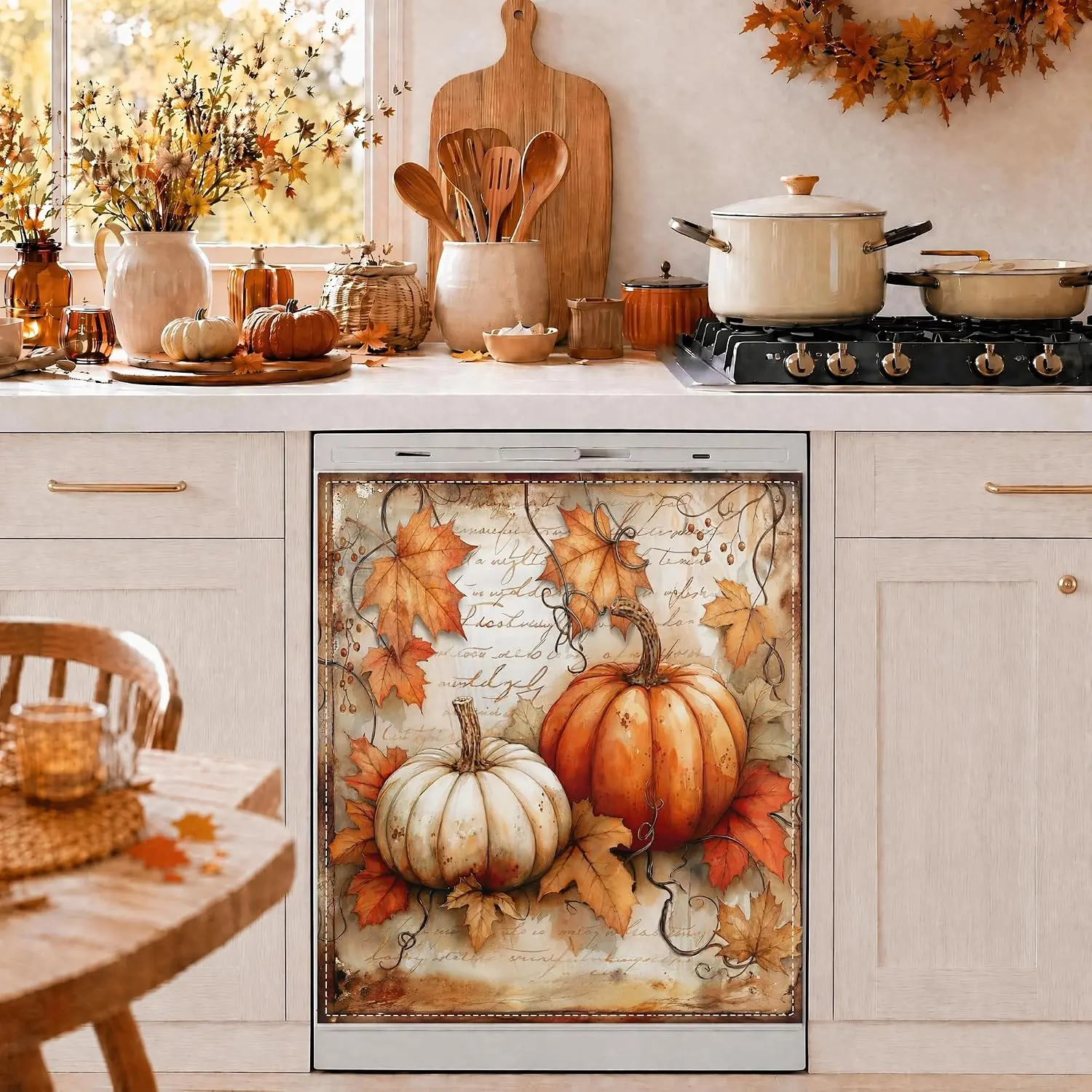 23x26 in Farmhouse Fall Pumpkin Dishwasher Magnet Cover, Polyester Magnetic Decal for Refrigerator Metal Appliances, Halloween Decoration & Housewarming Gift, Light