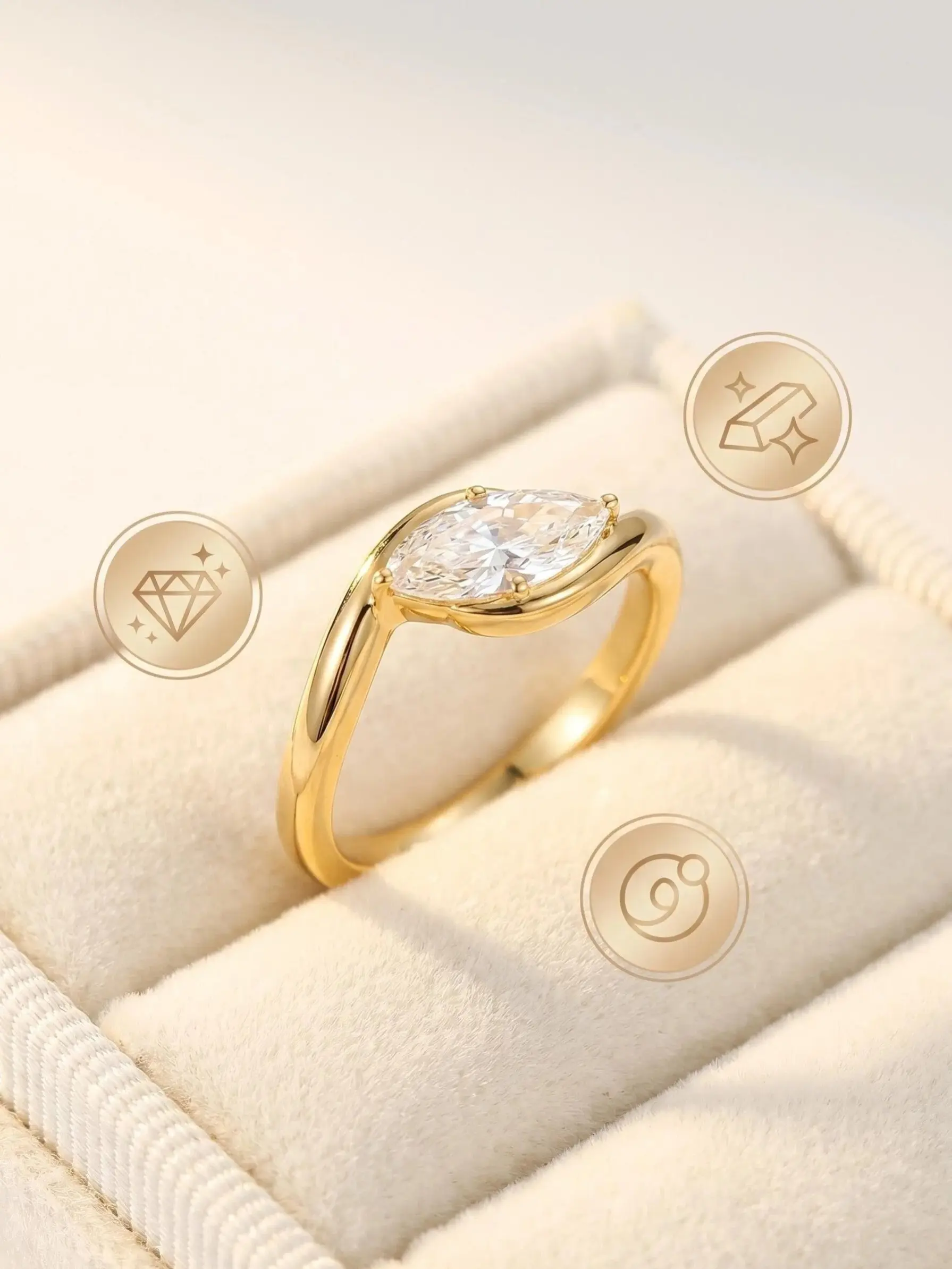 Minimalist Single Diamond Gold Ring, Curved Surface with Cubic Zirconia, Elegant Stackable Daily Promise Ring, Wedding Promise Rings, Perfect Anniversary Gift for Women