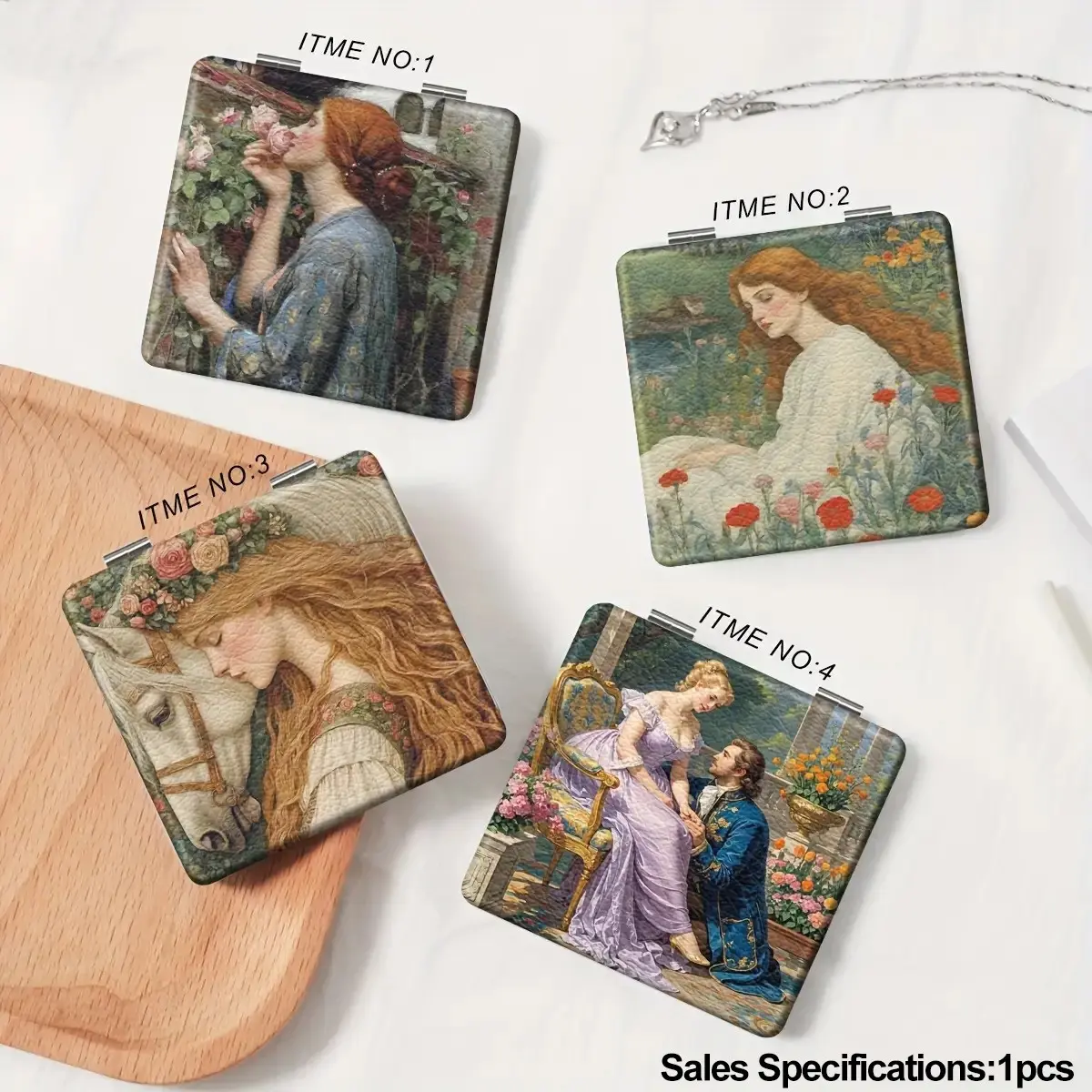 Vintage Renaissance Oil Painting Foldable Compact Mirror, Classic Victorian Lady Art Print Portable PU Makeup Mirror, Aesthetic Hand Mirror Gift for Birthday Valentine Wedding