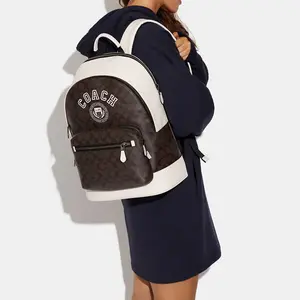COACH West 32 Classic Monogram Zip-Top Leather Backpack for Men – Rosewood and Chalk White