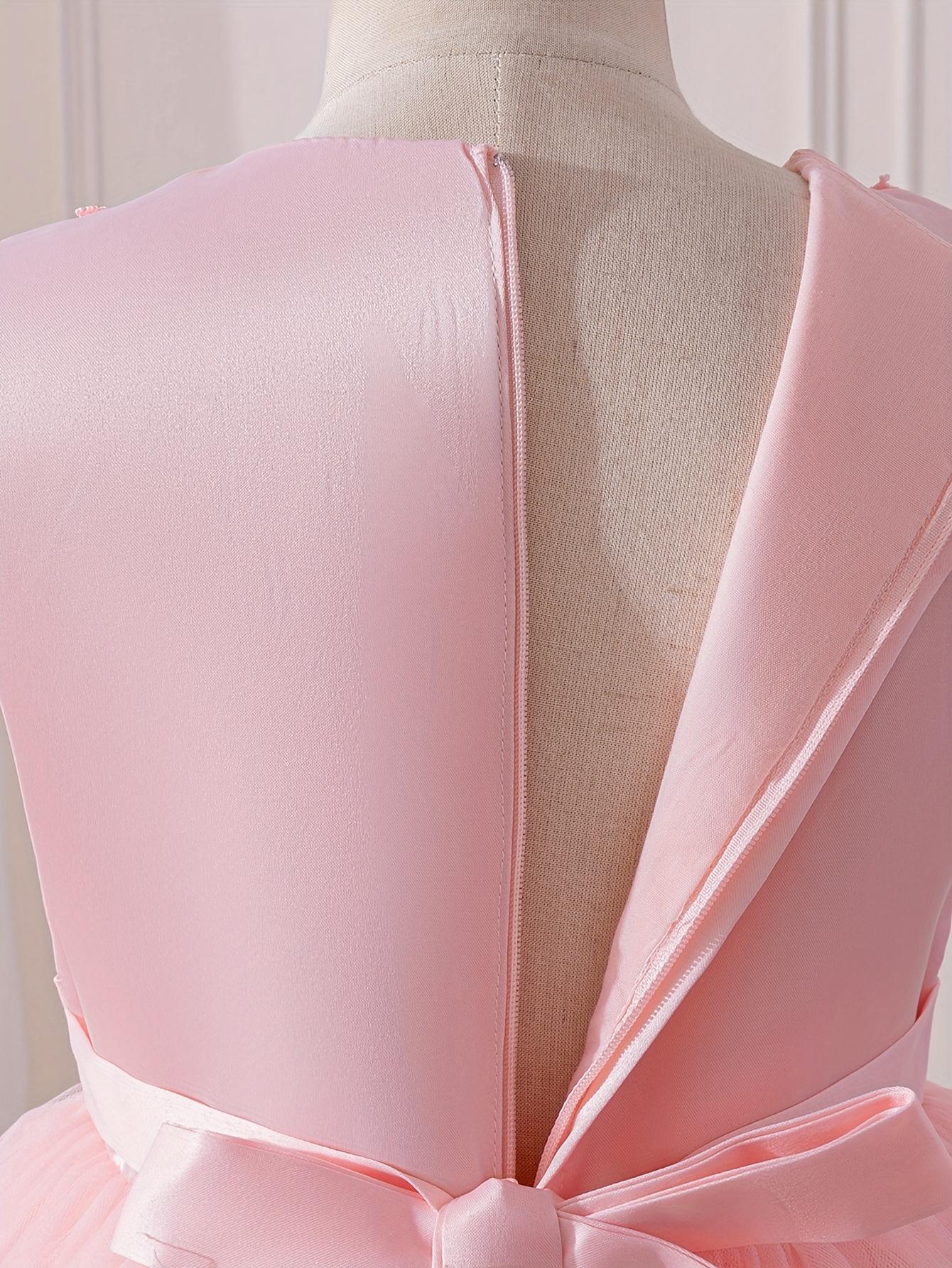 Girls Princess Dress Lace Mesh Flower Girl Wedding Stage Runway Sleeveless Midi Crew Neck Embroidered Tie Back Flared Hem All Season Non Stretch Formal Dresses