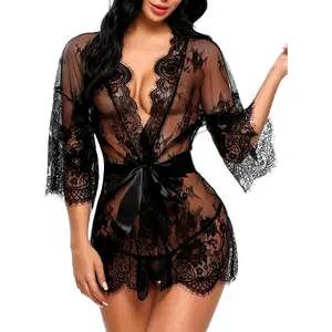 Goddess wardrobe Avidlove Women's Lace Kimono Robe Babydoll Lingerie Mesh Nightgown S-5XL