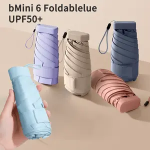 6 Folding Mini Capsule Umbrella, Ultra-Light Rain and Sun Protection, Compact Foldable UV Shield, Pocket Travel Shade Umbrella