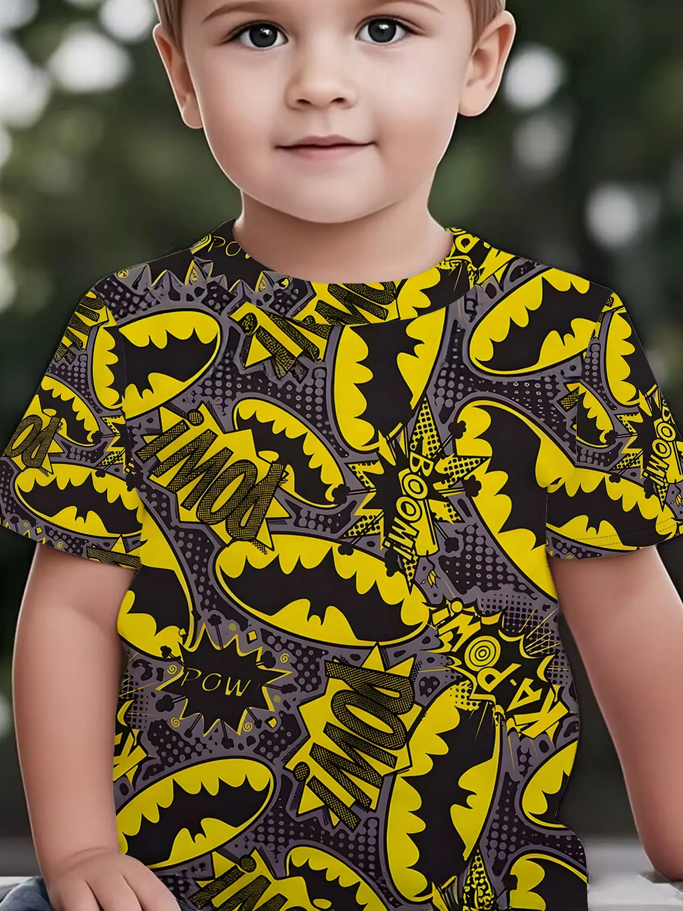 Batman Comic Explosion Sound Full Print Kids Short Sleeve T-Shirt, Boy Cool Superhero Summer T-Shirt, Wb Officially Licensed