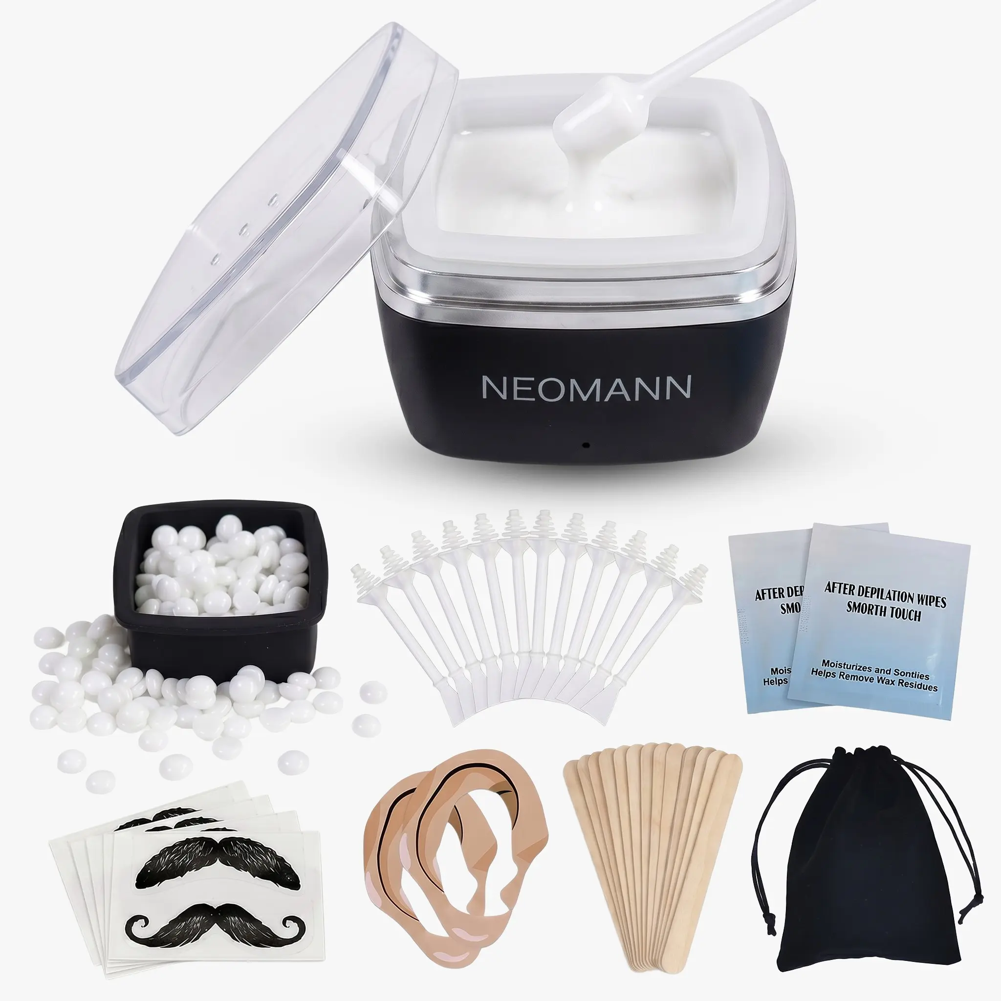 NEOMANN waxer mini Stripless Wax Kit for Face, Eyebrow & Lip for Women & Men – Quick & Easy Mini Wax Warmer for Eyebrow, Chin & Face Hair Removal Waxing Kit - USB, Mess-Free, Compact & Travel-Ready, Wax Beads