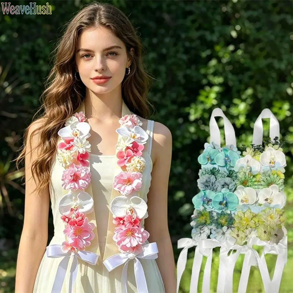 Elegant Floral Cloth Sash for Brides, with Decorative Simulation Flowers and Ribbons for Wedding or Graduation Photos