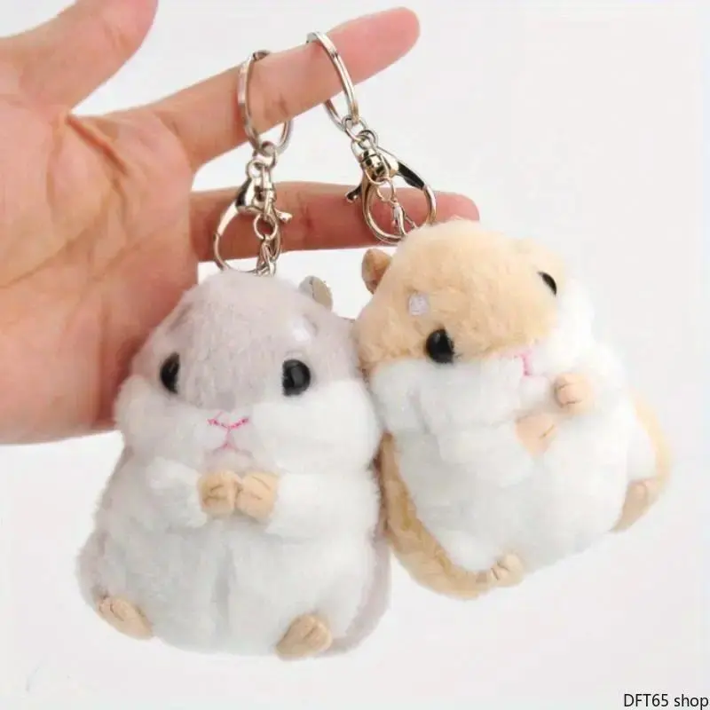 Unisex Hamster Stuffed Plush Keychain - Soft Short-Pile Fabric, Solid Metal Ring, Mini Bag Accessory for Keys, Cell Phones, Car Hangers, Gift Ideas (Multi-Color), Birthday