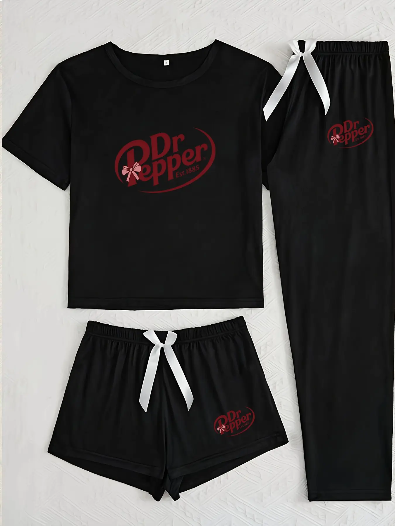 Women's Doctor Pepper Printed Three-Piece Home Set, Casual Loose-Fitting Cartoon Pattern, All-Season Unlined Plain Surface, Clothes