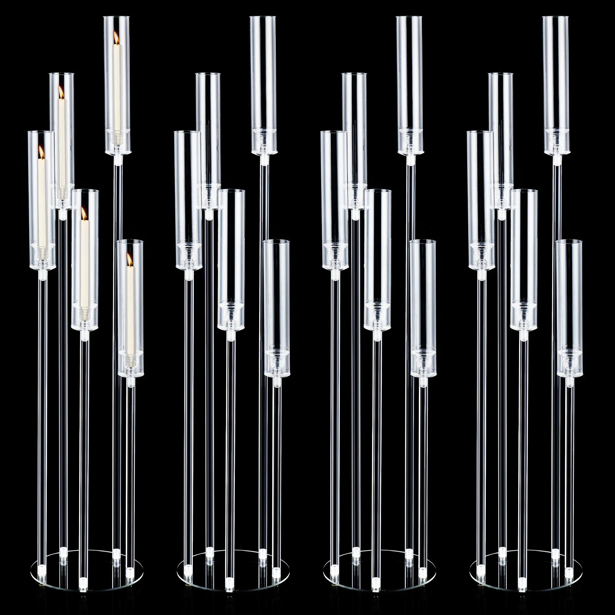Elegant 45.7in 5-Arm Clear Acrylic Candelabra Centerpiece with Shade – Tall Candle Holder for Floor or Table – Perfect for Weddings, Parties, Home Decor – Fits 0.8in LED Candles (Candles Not Included)
