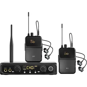 in-Ear  System, Stereo & Mono IEM System w/Bodypack Receivers & Earphones, 10 Tunable Frequencies, 200ft Range, in Ear Monitors for Musicians, Bands, Studio (SD-1-2R)
