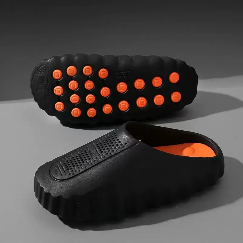 Cloud Cushion Slide Mules Breathable Perforated Closed Toe Slippers Non Slip Thick Wave Sole Massage Insole EVA Casual Slides For Indoor Outdoor Daily Wear