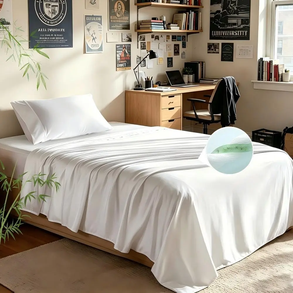 Luxurious Bamboo Fiber Bedding Set, Includes Sheet, Pillowcase, Breathable and Moisture-Wicking, Ideal for Bedroom, Hotel, Gift