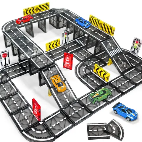 Alpha Group Magnetic Road Tiles Set, STEM Educational Magnetic Building Blocks, Model Building Kit and Race Track Toy for Kids Ages 3 and Up, Perfect Gift