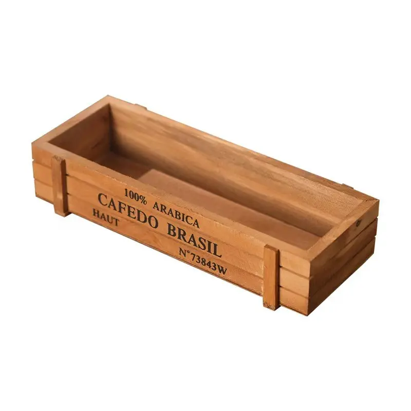 Vintage Wooden Succulent Planter, Rectangular Real Wood Box for Balcony Potted Plants, Multi-Compartment Wooden Pottery, Retro Style, Flower Pot