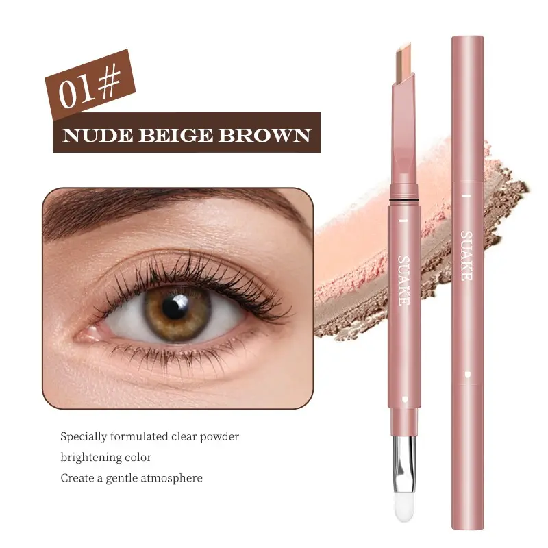 Double-ended eye shadow highlighter - pink brown glitter liquid eyeliner for beginners, smooth makeup tool to precisely eliminate eye bags and big eyes, makeup for beginners, smooth application, long-lasting eyelash gel, eyeliner, shadow highlighter
