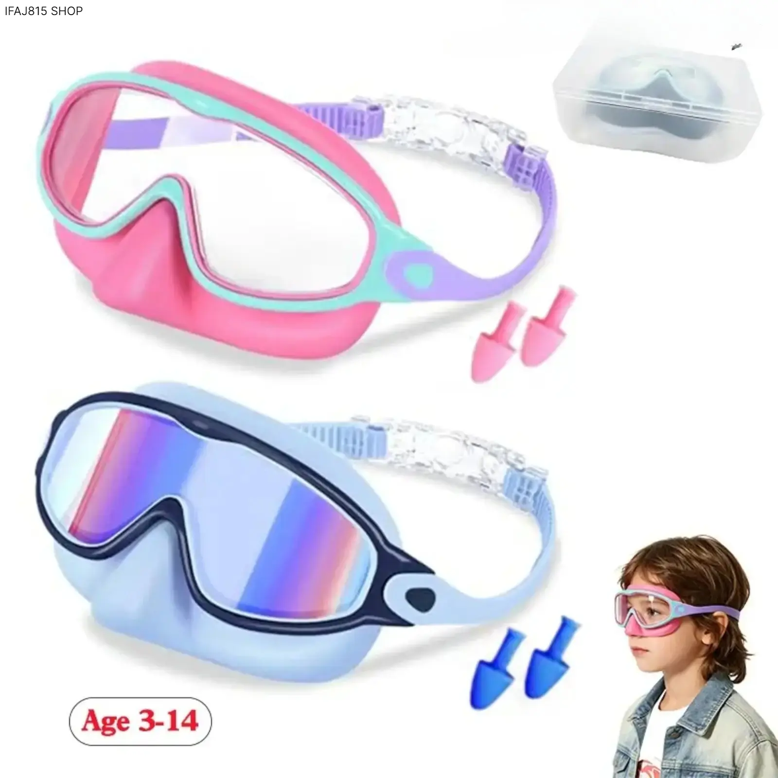 Summerwins 2-Pack Child-Sized Wider View Swimming Goggles for Kids (Ages 3-14), Anti-Fog UV400 Protection, Leakproof Soft Silicone Eyewear with Nose Clips, Adjustable Comfort Strap, Portable Set for Pool, Beach, Two-Pack
